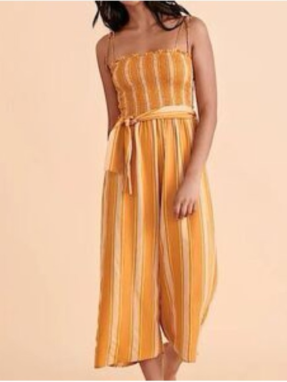 Rip Curl Women’s Yellow White Striped Smocked Jumpsuit Romper Size Small